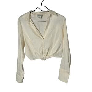 Rachel Zoe Cropped Linen Twist Blouse, Neutral Cream Lightweight Casual